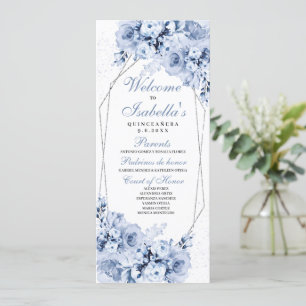 Dusty Blue Floral Quinceanera Program
