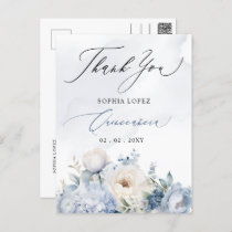 Dusty Blue Floral Quinceañera Thank You Postcard