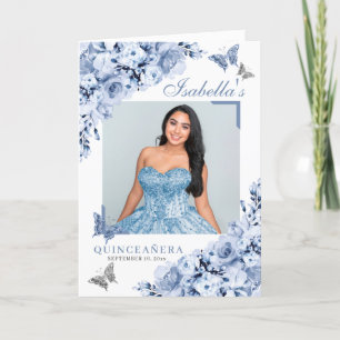 Dusty Blue Floral Quinceanera Tiara Butterflies Program