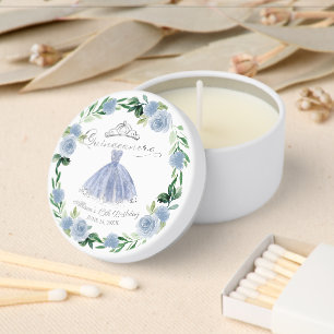Dusty Blue Floral Quinceañera Tiara Mini Candle Favors