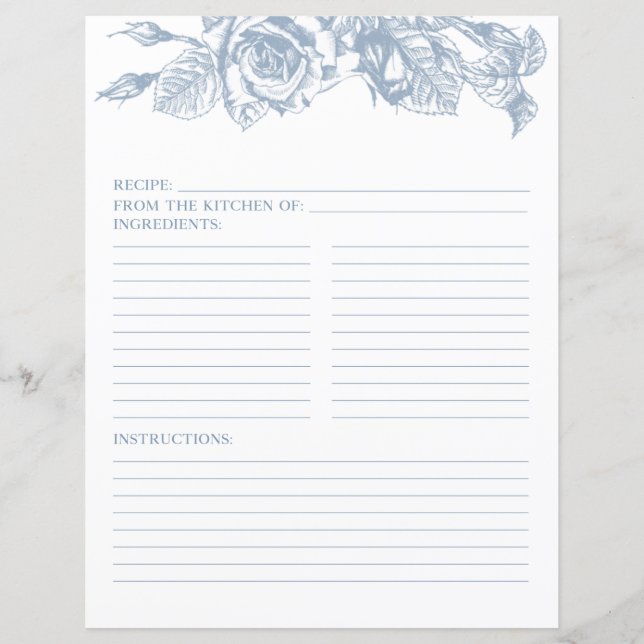 Dusty Blue Floral Recipe (Front)