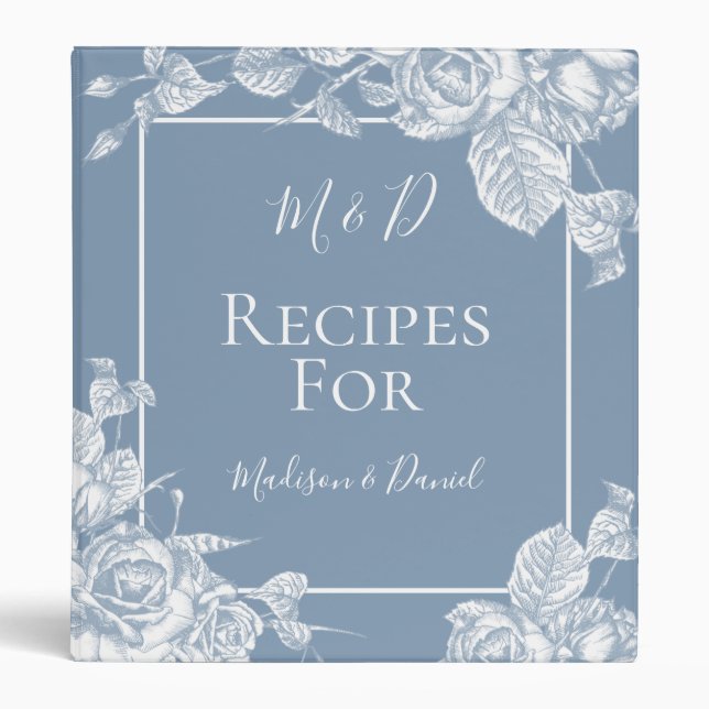 Dusty Blue Floral Recipe 3 Ring Binder (Front)