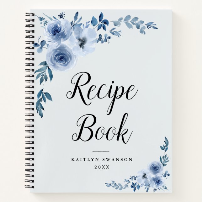 dusty blue floral Recipe Book (Front)