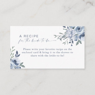 Dusty Blue Floral Recipe Bridal Shower Enclosure Card