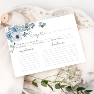 Dusty blue floral recipe card