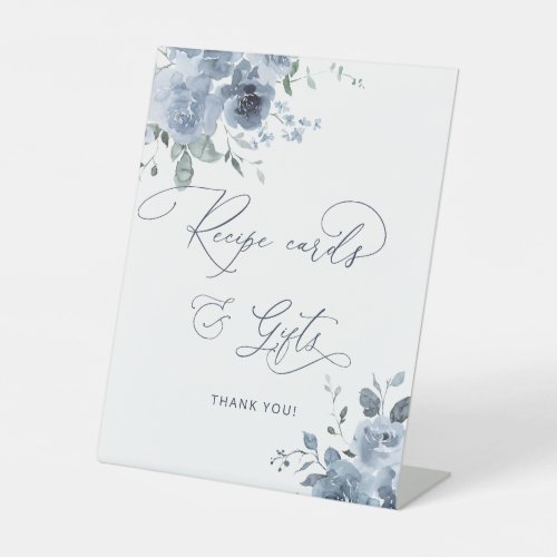 Dusty Blue Floral Recipe Cards and Gifts Pedestal Sign