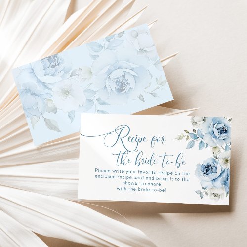Dusty blue floral recipe for the bride to be enclosure card