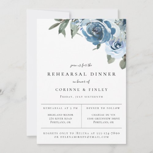 Dusty Blue Floral Rehearsal Dinner Announcement