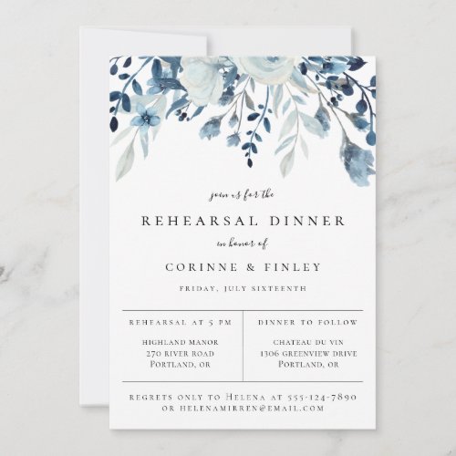 Dusty Blue Floral Rehearsal Dinner Invitation