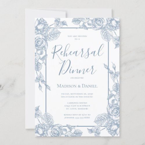 Dusty Blue Floral Rehearsal Dinner Invitation