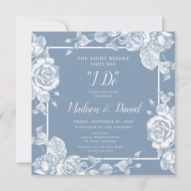 Dusty Blue Floral Rehearsal Dinner Invitation (Front)
