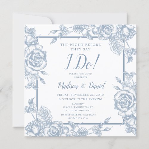 Dusty Blue Floral Rehearsal Dinner Invitation