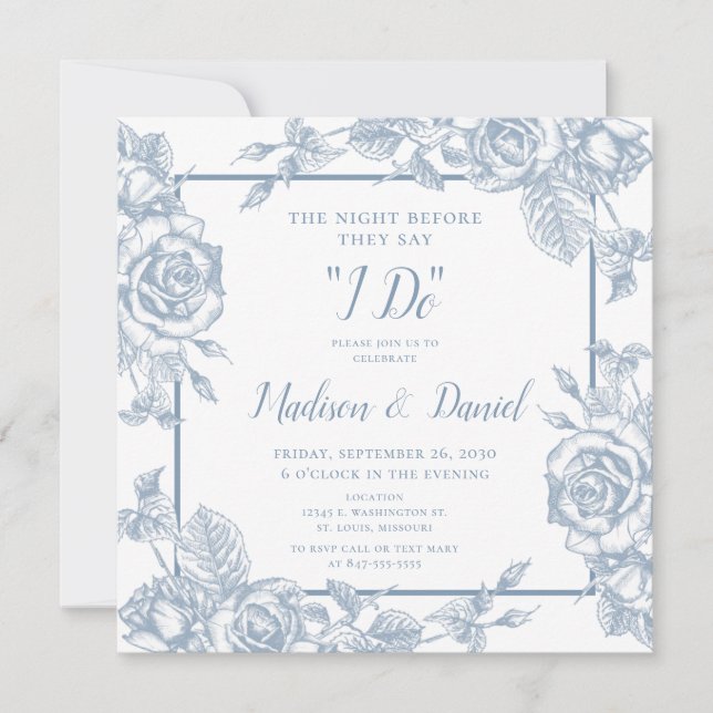 Dusty Blue Floral Rehearsal Dinner Invitation (Front)