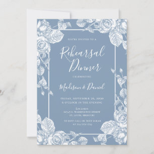 Dusty Blue Floral Rehearsal Dinner Invitation