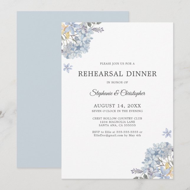 Dusty Blue Floral Rehearsal Dinner Invitation (Front/Back)
