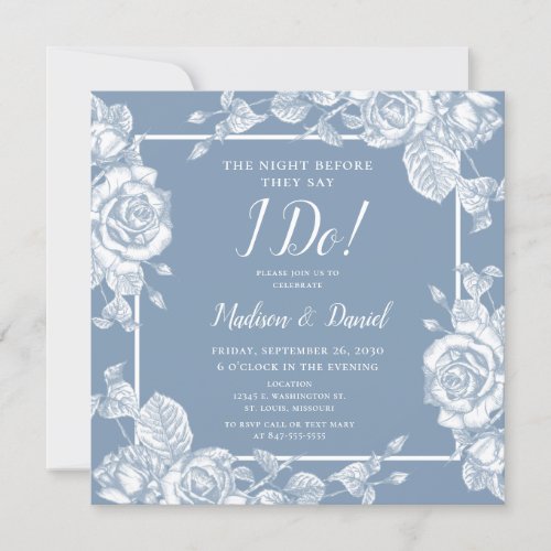 Dusty Blue Floral Rehearsal Dinner Invitation