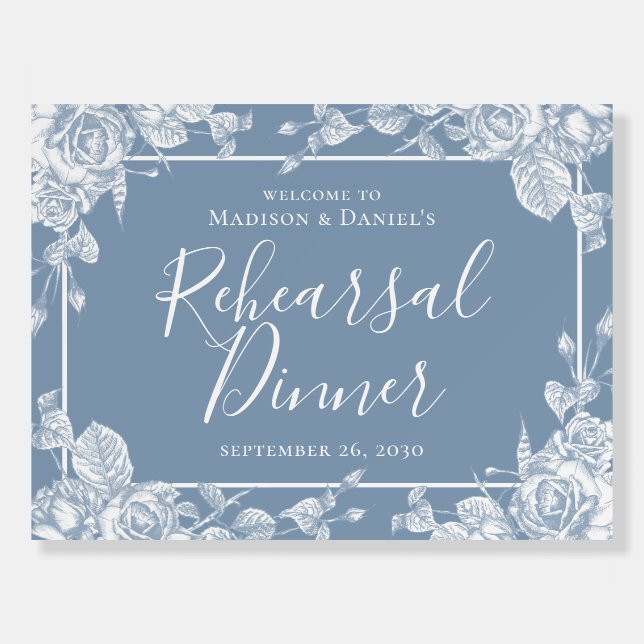 Dusty Blue Floral Rehearsal Dinner Shower Foam Board (Front)