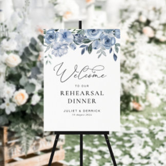 dusty blue floral rehearsal dinner sign