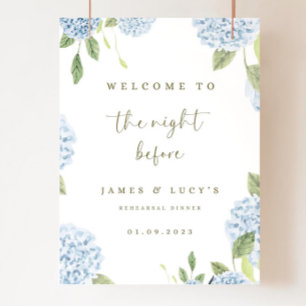 Dusty blue floral rehearsal dinner sign hydrangea