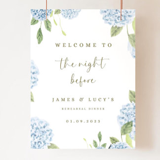 Dusty blue floral rehearsal dinner sign hydrangea