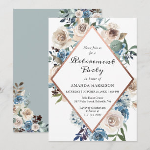 Dusty Blue Floral Retirement Party Invitation