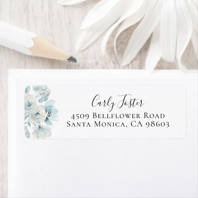 Dusty Blue Floral Return Address Label | Zazzle