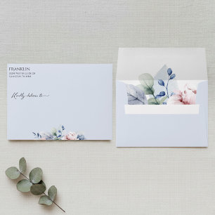 Dusty Blue Floral Return Address Wedding Envelope