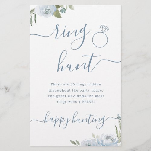 Dusty blue floral ring hunt bridal shower game