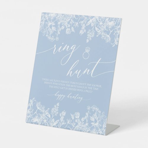 Dusty Blue Floral Ring Hunt Bridal Shower Game Pedestal Sign