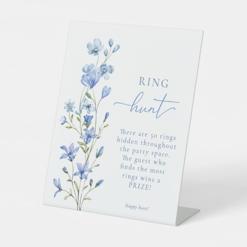 Dusty Blue Floral Ring Hunt Bridal Shower Game Pedestal Sign