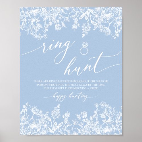 Dusty Blue Floral Ring Hunt Bridal Shower Game Poster