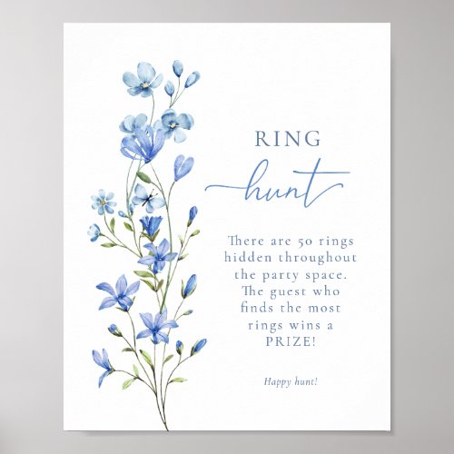Dusty Blue Floral Ring Hunt Bridal Shower Game Poster