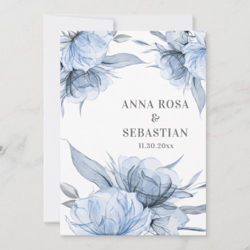 *~* Dusty Blue Floral Rose AR15 RSVP Wedding Invitation