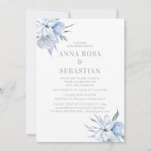 *~* Dusty Blue Floral Rose  AR15 WEDDING RSVP + In Invitation