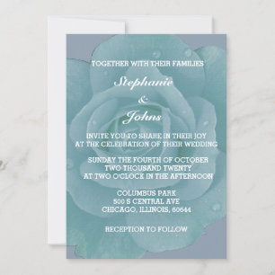Dusty Blue Floral Rose Bloom Elegant Wedding Invitation