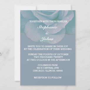 Dusty Blue Floral Rose Elegant Modern Wedding Invitation