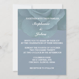 Dusty Blue Floral Rose Elegant Trendy Wedding Invitation
