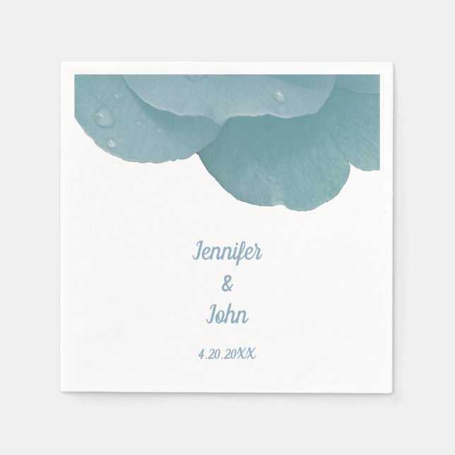Dusty Blue Floral Rose Elegant Trendy Wedding Napkins (Front)