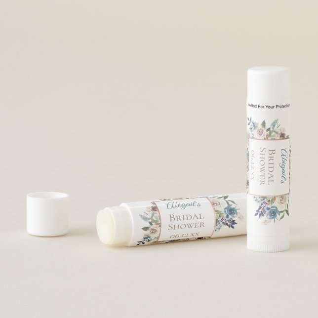 Dusty Blue Floral Rose Gold Frame Lip Balm (In Situ)