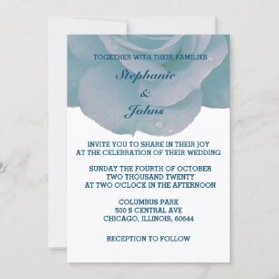Dusty Blue Floral Rose White Cool Elegant Wedding Invitation