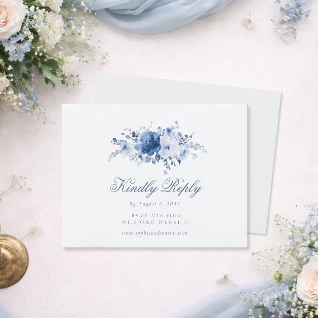 Dusty Blue Floral RSVP Card (Creator Uploaded)
