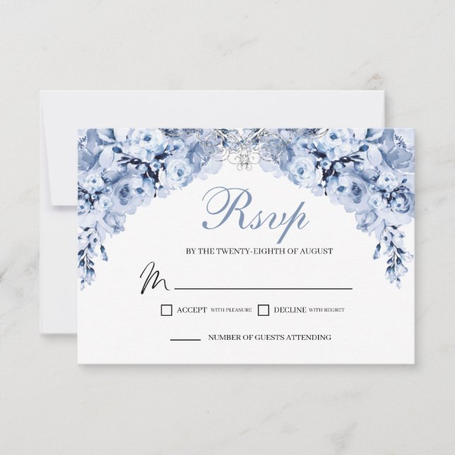 Dusty Blue Floral RSVP Enclosure Card (Front)