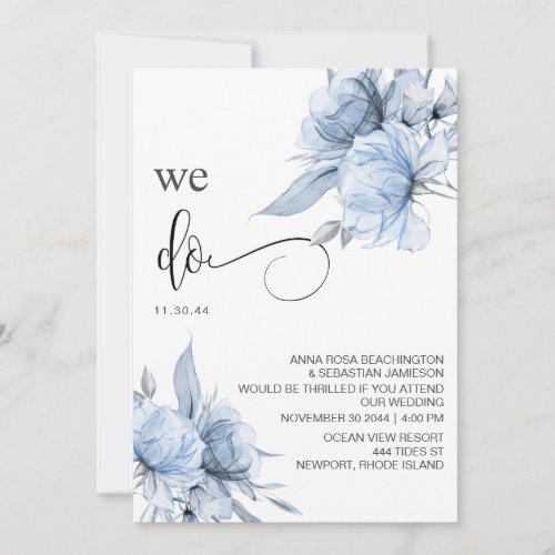  Dusty Blue Floral RSVP _ QR  AR15 Rose WEDDING Invitation