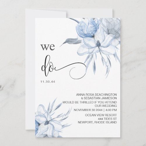  Dusty Blue Floral RSVP _ QR Rose  AR15 WEDDING Invitation