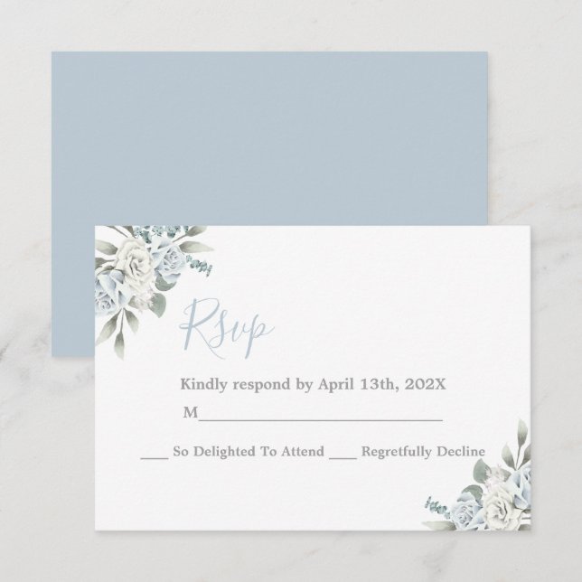 Dusty Blue Floral RSVP wedding card (Front/Back)