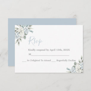Dusty Blue Floral RSVP wedding card