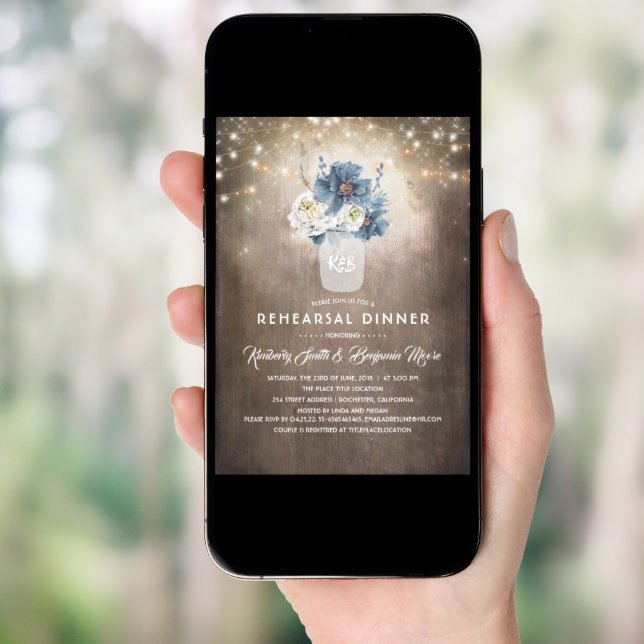 Dusty Blue Floral Rustic Country Rehearsal Dinner Invitation (Front Digital)