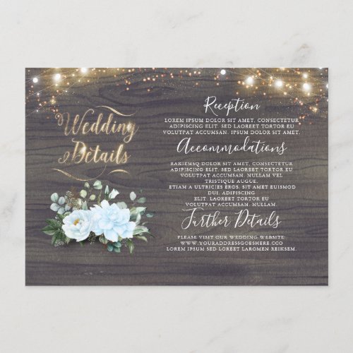 Dusty Blue Floral Rustic Country Wedding Details Enclosure Card