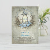 Dusty Blue Floral Rustic Mason Jar Bridal Shower Invitation (Standing Front)