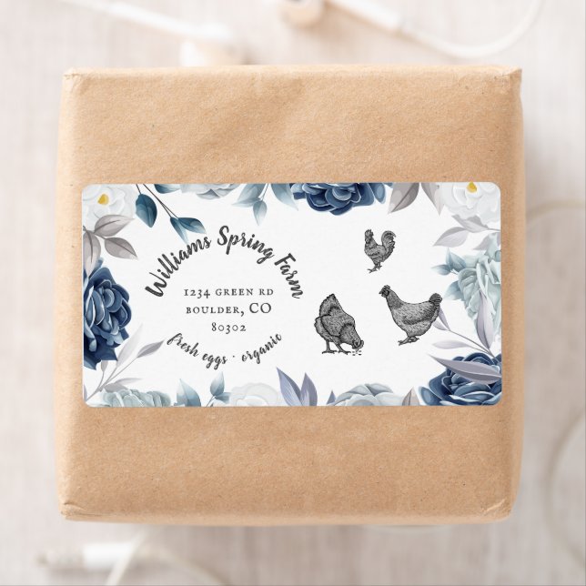 Dusty Blue Floral Rustic Script Duck Egg Carton Label (Insitu)